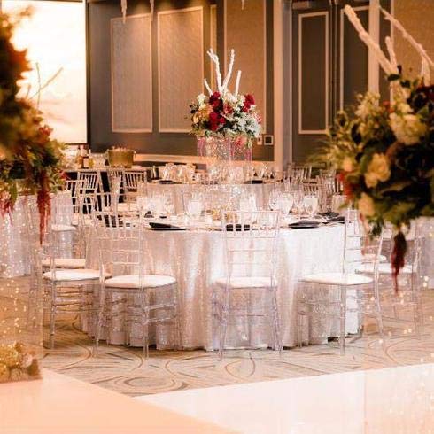 132 Inch Sequin Round Tablecloth - Premium Silver Payette Fabric for Wedding, Birthday & Christmas Party Decor | Elegant Banquet, Hall & Event Decoration