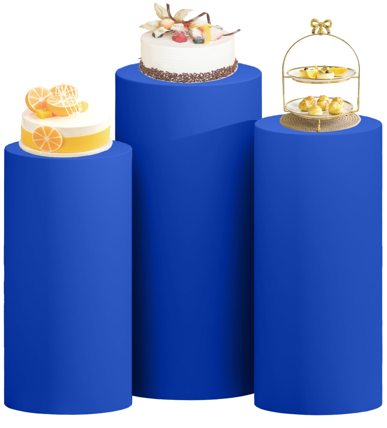 Royal Blue Spandex Cylinder Stand Cover Set of 3 - Stretchy Vintage Pedestal Covers for Wedding, Party & Event Decoration - Perfect for Table Centerpieces, Cake Displays & Venue Decor
