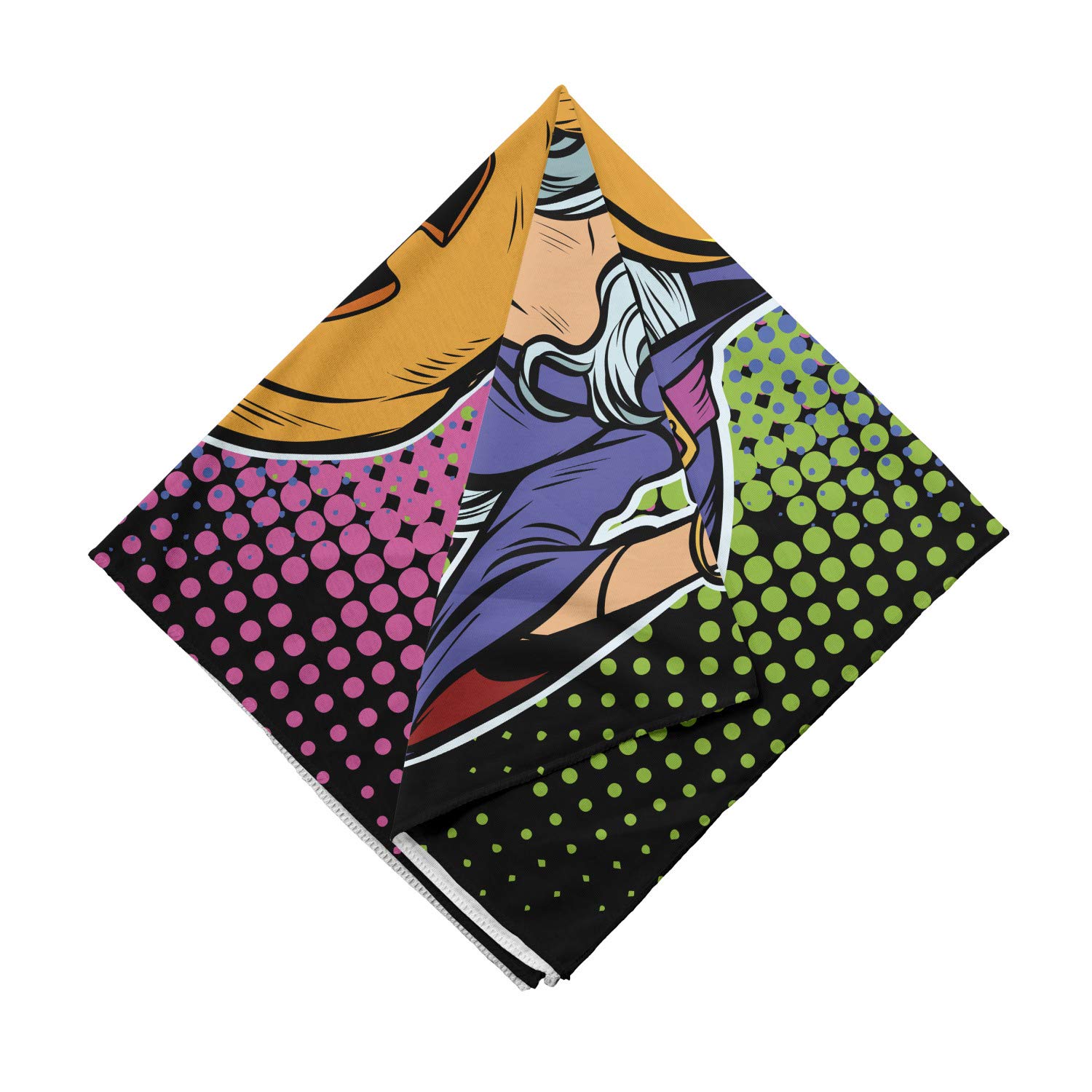 Ambesonne Halloween Bandana - Pop Art Witch & Pumpkin Print Unisex Head Scarf & Neck Tie for Costumes, Parties & Festive Events