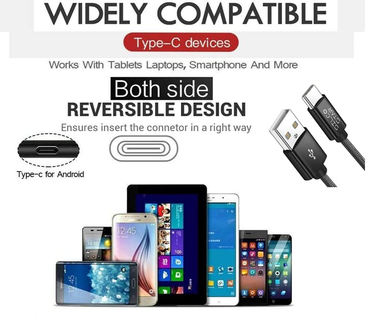 2M Extra Long USB Type C Fast Charging Cable - Compatible with Xiaomi Redmi K20/K20 Pro, Note 7 Series, Y3 & Black Shark 2/Helo - High Speed Data Sync & Charging for Home, Office & Travel