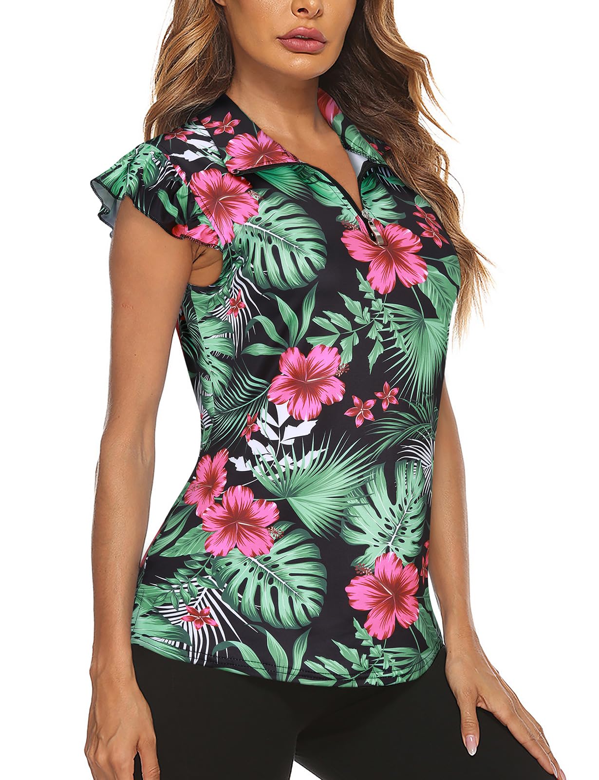 Viracy Women's Ruffle Sleeve Golf Shirt - Lightweight Moisture Wicking Polo Top for Workout & Tennis | Perfect for Golf, Tennis & Casual Wear