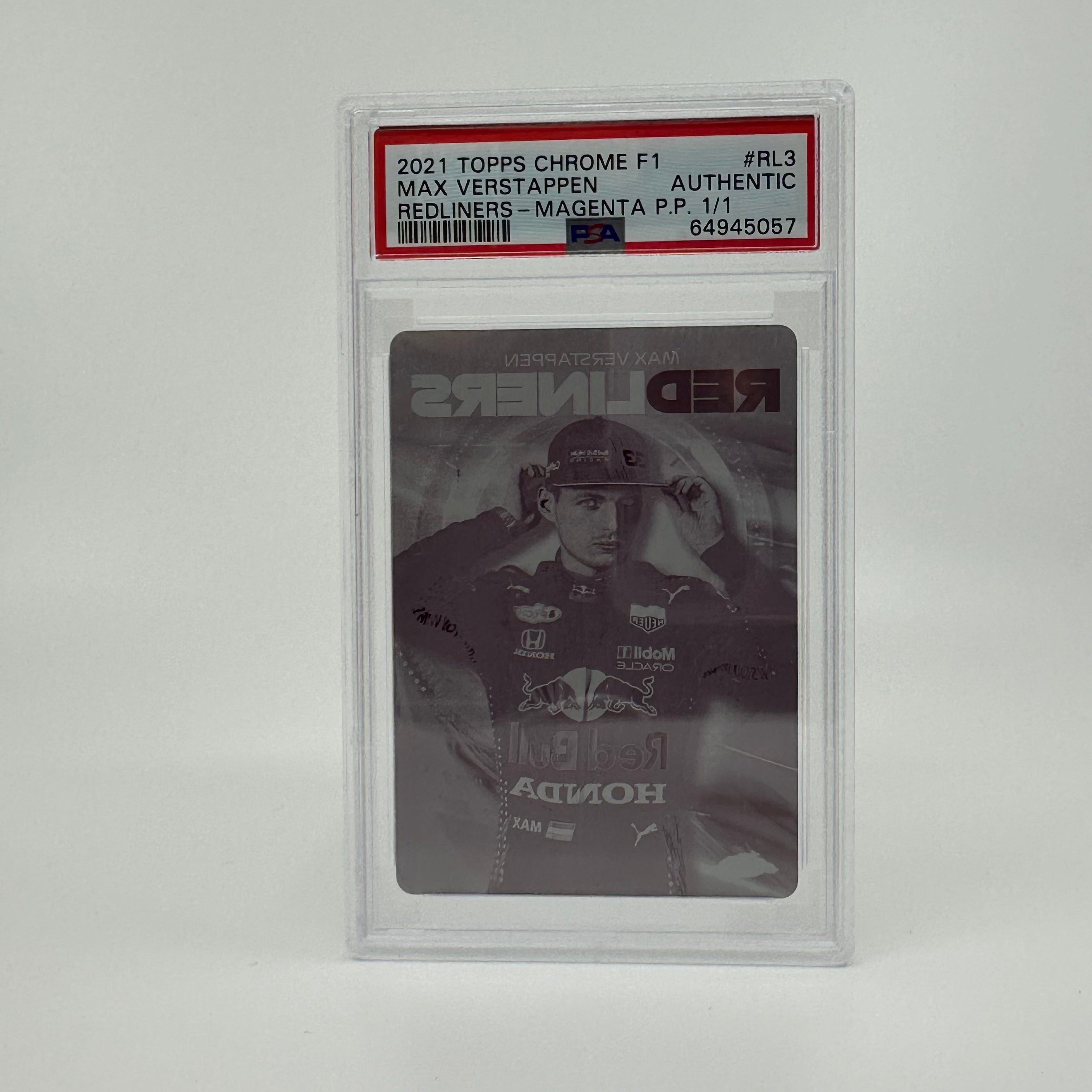 2021 Max Verstappen Chrome Redliners 1/1 Magenta Printing Plate - Rare Racing Collectible for F1 Fans & Sports Memorabilia Display