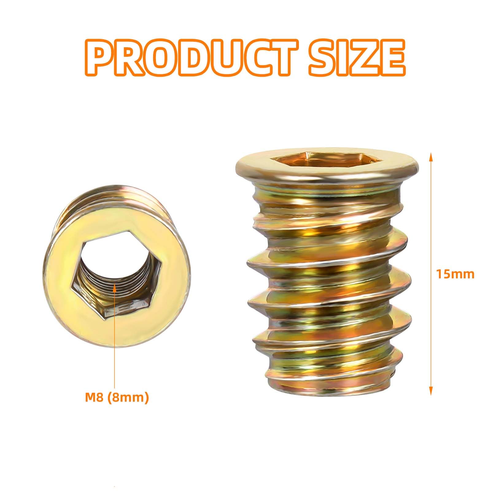 **M8 x 15mm Wood Inserts Bolt Furniture Screws - Hex Socket Drive Threaded Fastener Connector for Wood Furniture (50 PCS) - Perfect for DIY Cabinets, Tables & Bed Frames**