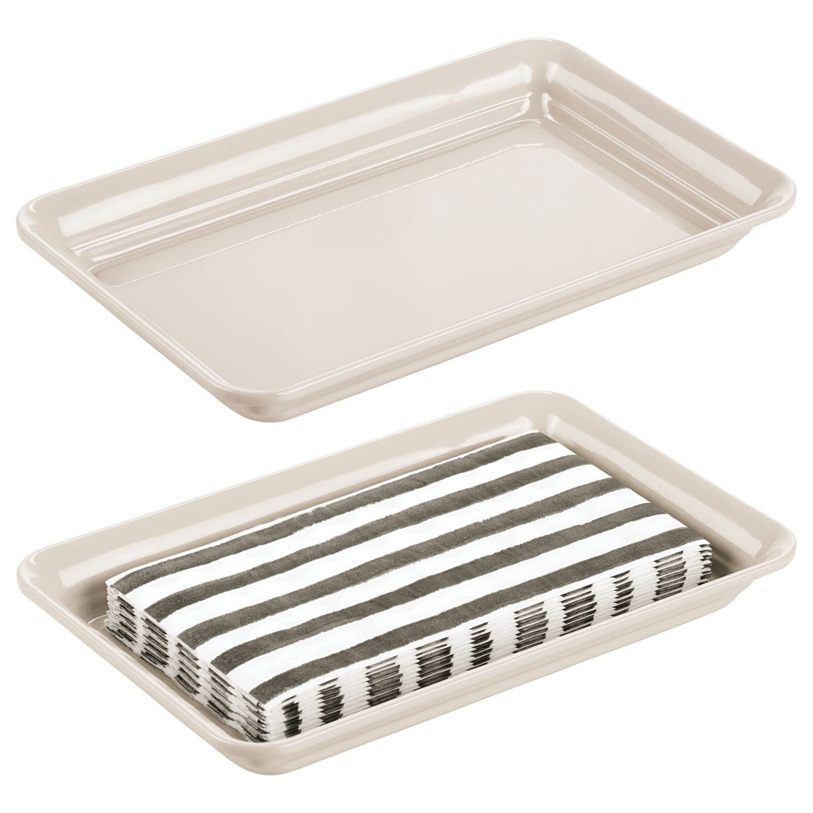 mDesign Metal Storage Organizer Tray - 2 Pack Cream/Beige Bathroom Vanity Countertop Organizer for Hand Towels, Jewelry, Watches & Makeup Brushes | Perfect for Closets, Dressers & Guest Bathroom Organization
