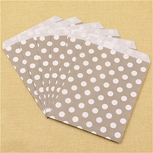 AKOAK 50 Pcs 5x7 Inches White Polka Dot Light Grey Paper Gift Bags - Wedding, Christmas, Party Favors, Candy Treat Bags for Holidays, Baby Showers & Birthday Celebrations