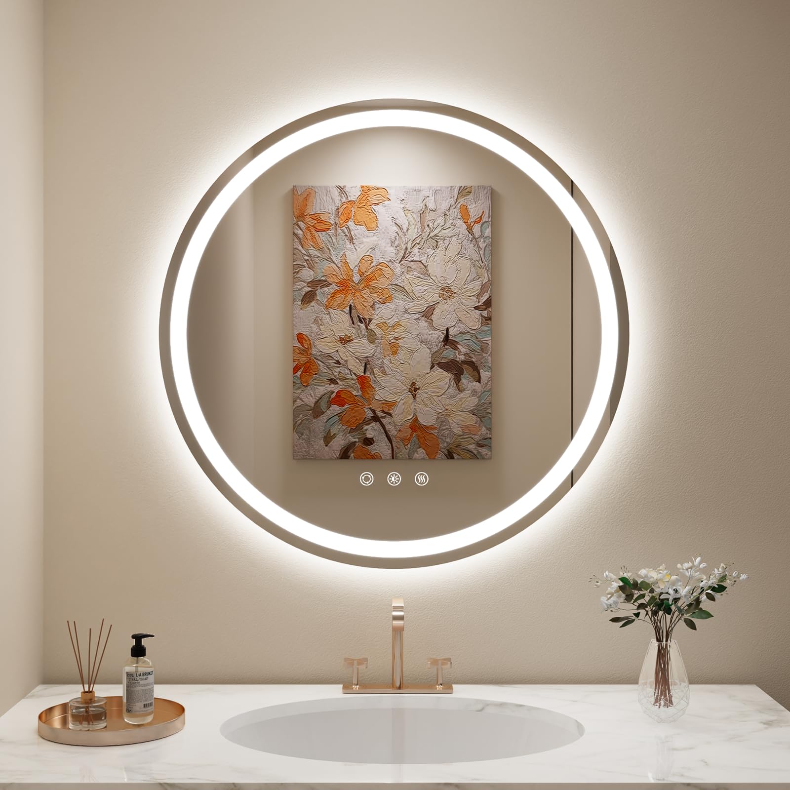 LOVESPEJO 30 Inch Round LED Bathroom Mirror with Anti-Fog, Dimmable Lights, 3 Color Temperatures & IP54 Waterproof - Perfect for Vanity Makeup, Shaving & Home Decor