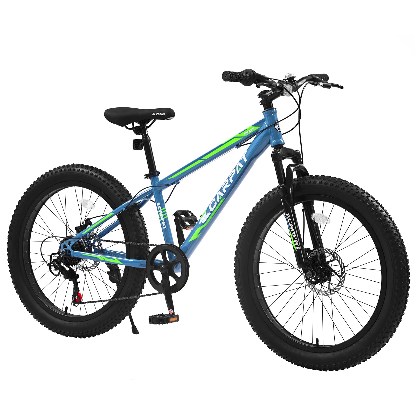 24-Inch Fat Tire Mountain Bike with Shimano 7-Speed Drivetrain | Dual Disc Brake & High-Carbon Steel Frame | Front Suspension for Trail Riding & Urban Commuting (Green) - Perfect for Off-Road Adventures, Daily Commutes and Weekend Explorations