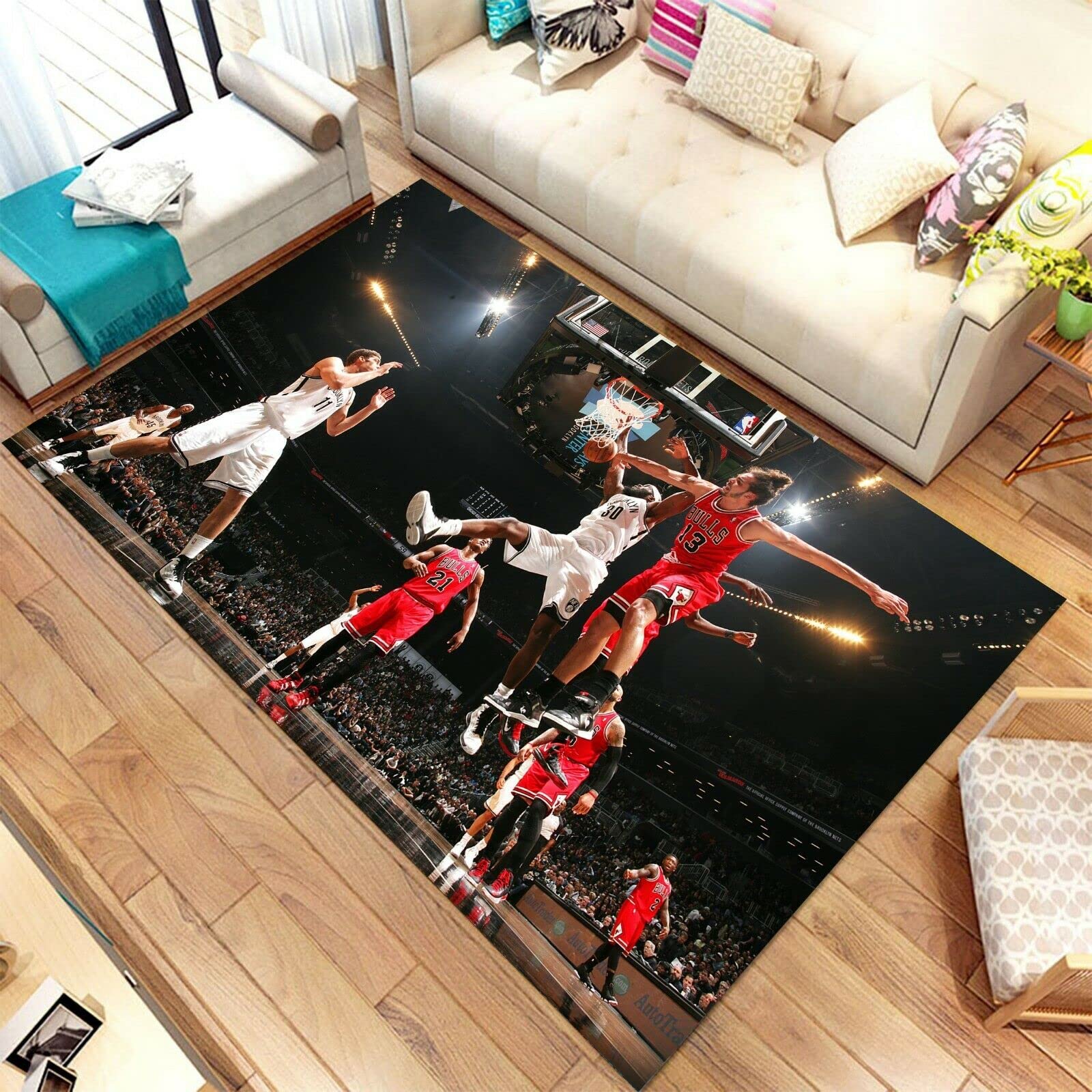 Basketball Sports Rug - Non-Slip Area Carpet for Boys & Girls Bedroom, Kids Room Decor - Perfect for Game Room, Dorm, or Sports Themed Nursery
