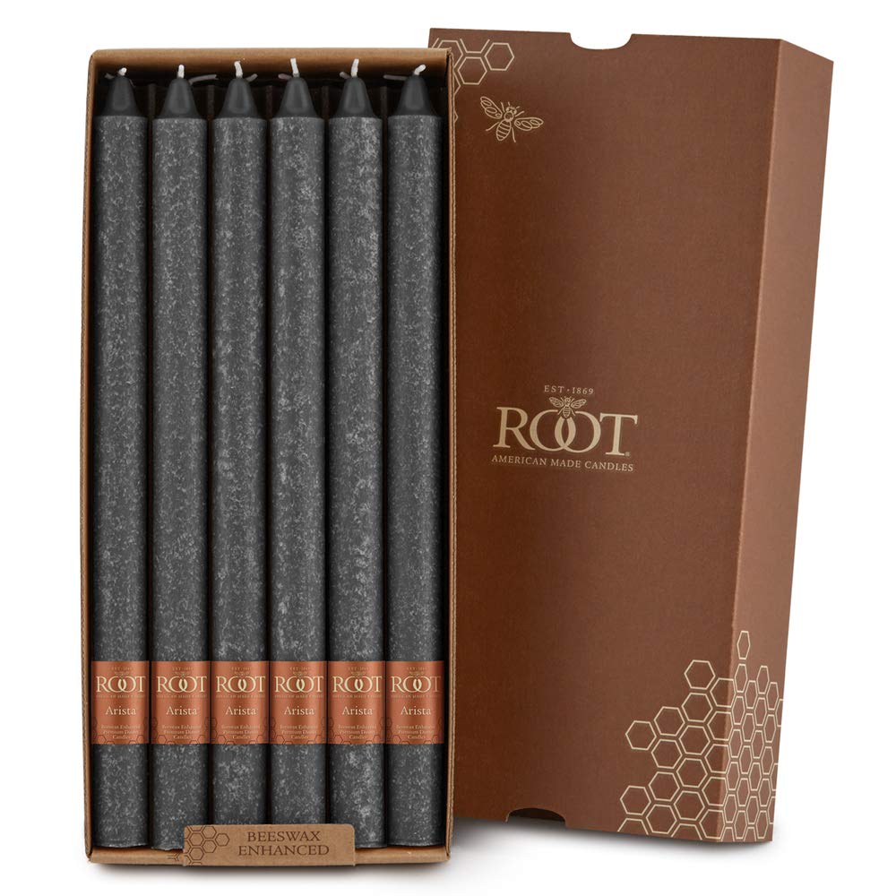 Premium Unscented Beeswax Blend Dinner Candles - 12 Inch Root Candles Set in Stone Box | Elegant Table Decor for Weddings, Restaurants & Home Dining