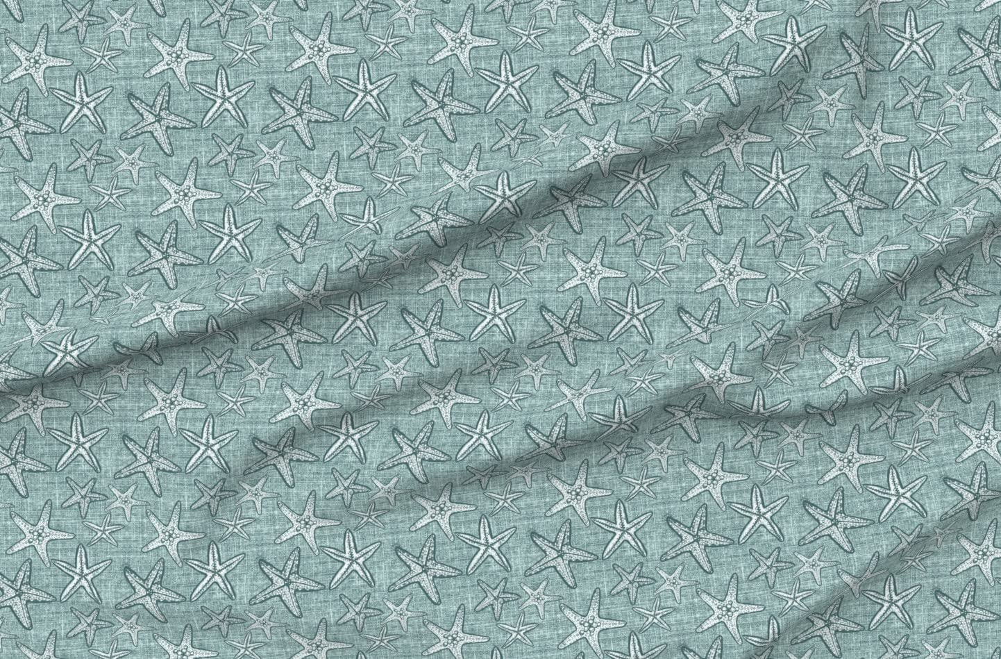 Starfish Textured Pine Mint Printed Minky Fabric Fat Quarter - Soft Plush for Sewing Baby Blankets, Quilt Backing & Home Decor - Beach Themed Nursery & Coastal Living Room Accents