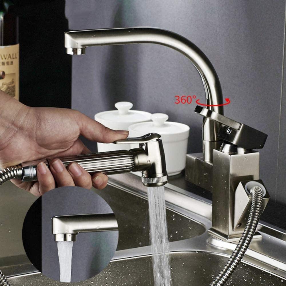 DWSS Pull Down Kitchen Faucet with Rotatable & Extendable Spray Head - Modern Mixer Tap for Sink - Perfect for Washing Dishes, Filling Pots & Cleaning Countertops