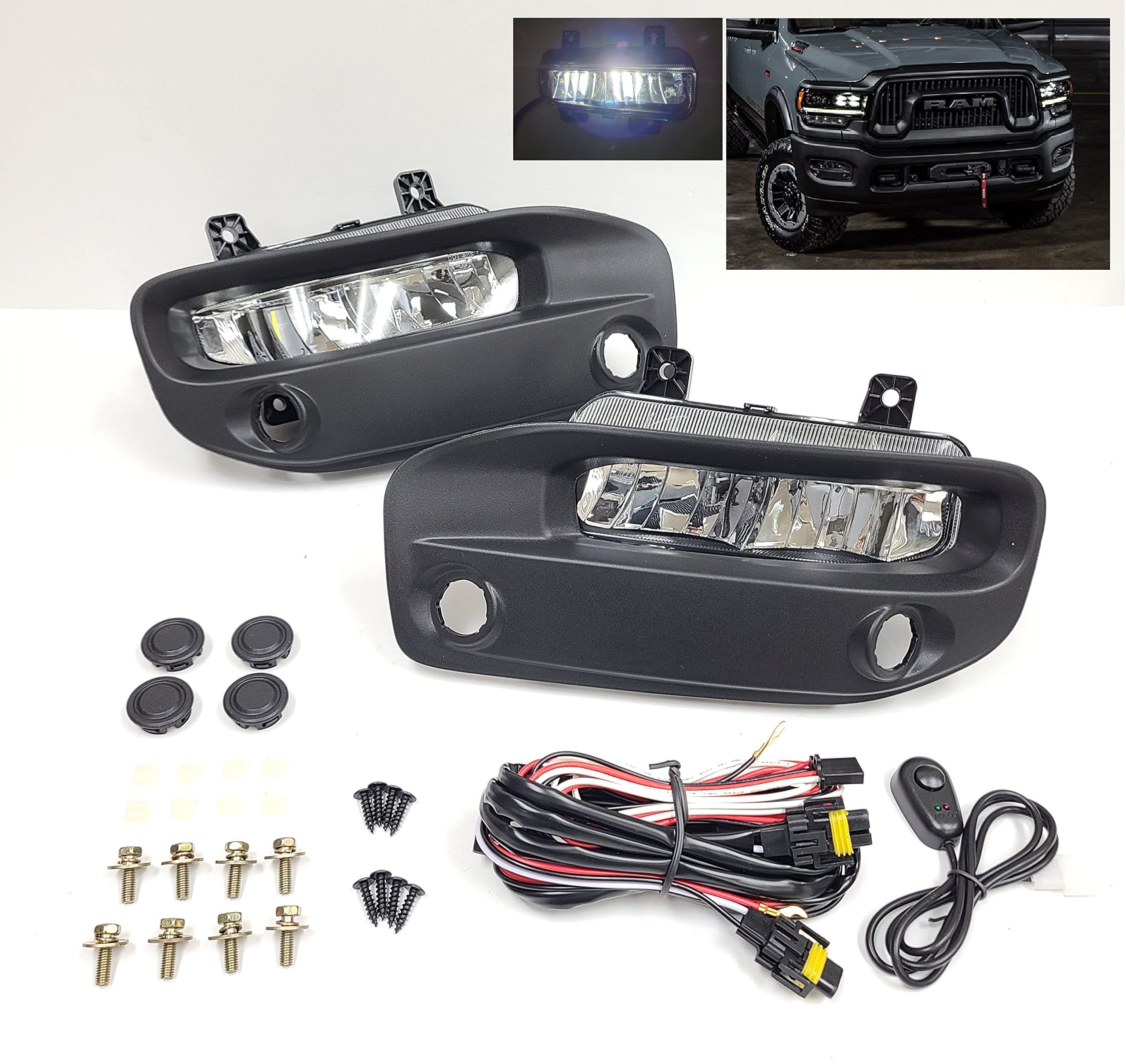 2019-2023 Ram 2500 3500 LED Fog Lights Kit - OEM Style Clear Lens Fog Lamps Assembly with Super Bright Built-in LEDs | Perfect for Off-Roading, Night Driving & Enhanced Visibility