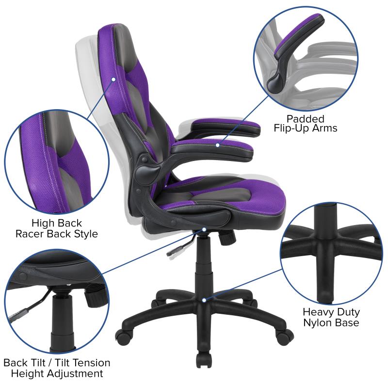 FLASH X10 Gaming Racing Ergonomic Leather Computer Chair - Adjustable Swivel Office Chair with Flip-Up Arms for PC Gaming, Esports & Home Office Workspace