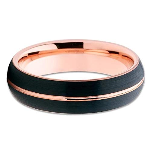 6mm Rose Gold Tungsten Wedding Band for Men & Women - Comfort Fit, 18k Rose Gold Plated Black Tungsten Ring - Anniversary, Engagement Ring - Perfect for Everyday Wear & Special Occasions