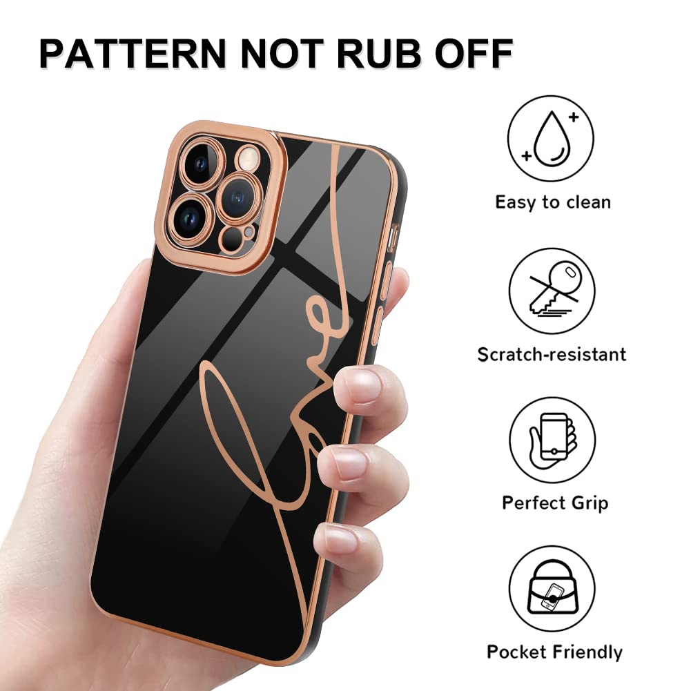 OOK Compatible with iPhone 13 Pro Max Case - Luxury Electroplated Love Letter Design, Soft TPU Shockproof Cover with Full Camera Protection for 6.7 Inch iPhone 13 Pro Max (Black) | Perfect for Daily Use, Travel & Gift Giving