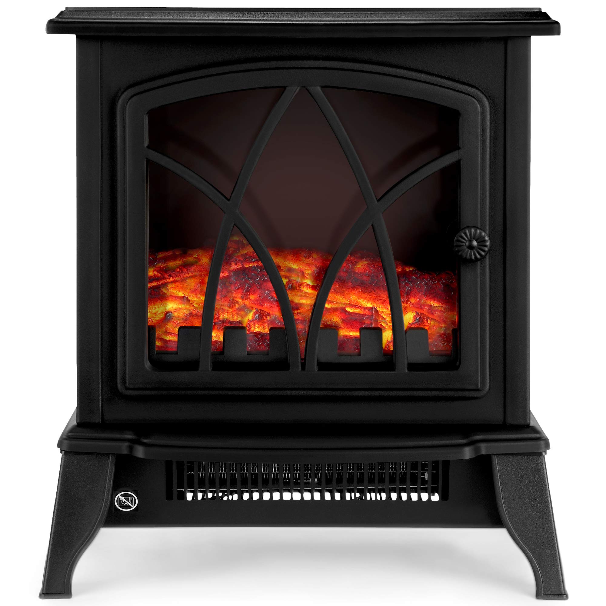 NETTA 2000W Electric Fireplace Stove Heater with Realistic Flame Effect - 2 Heat Settings, Adjustable Thermostat, Portable Freestanding Design - Black Wood Burner Style - Perfect for Living Rooms, Bedrooms & Home Decor