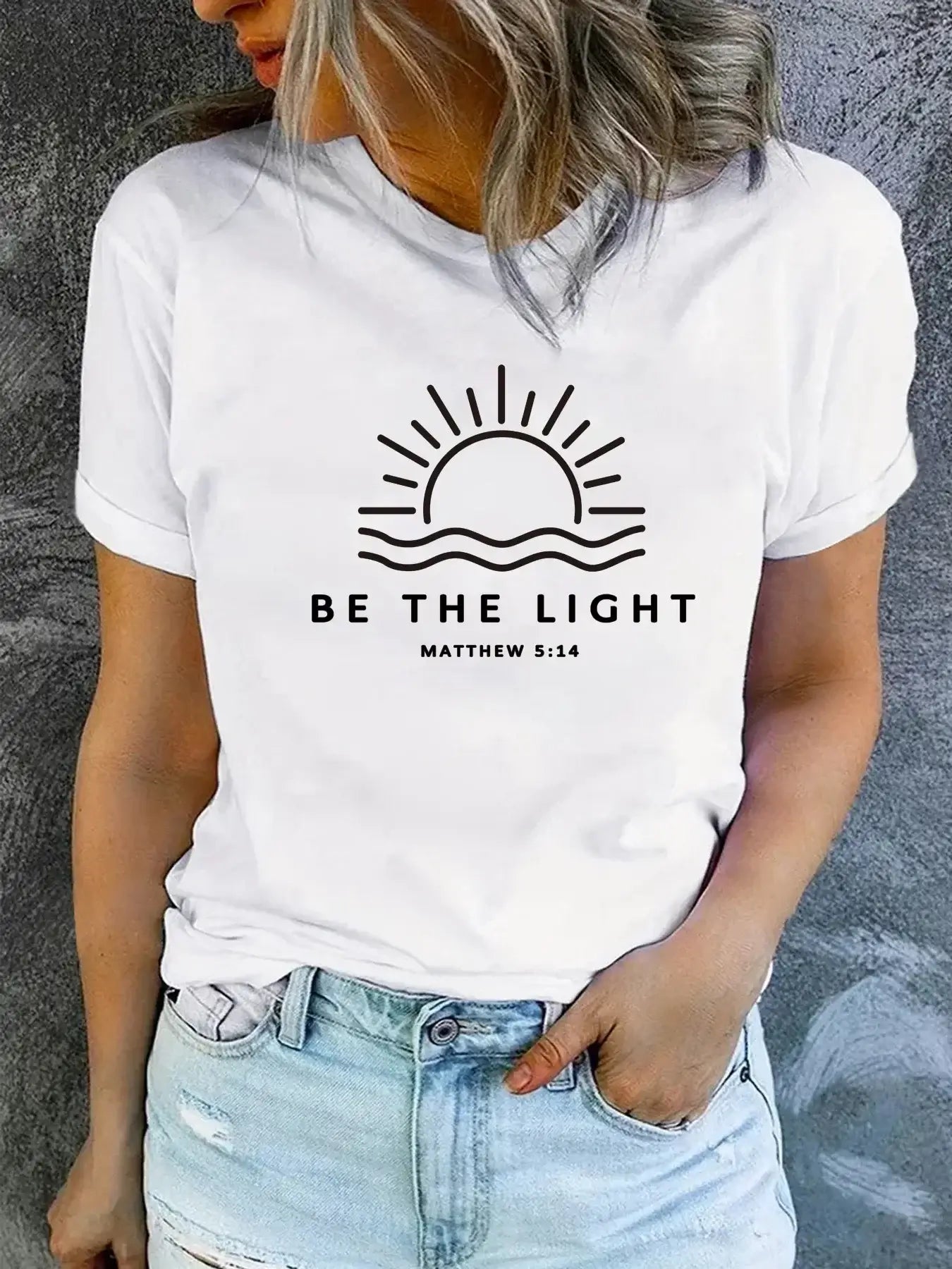 Women's Casual Round Neck 'Be the Light' Graphic T-Shirt - Soft Cotton Tee for Everyday Wear, Street Style & Layering