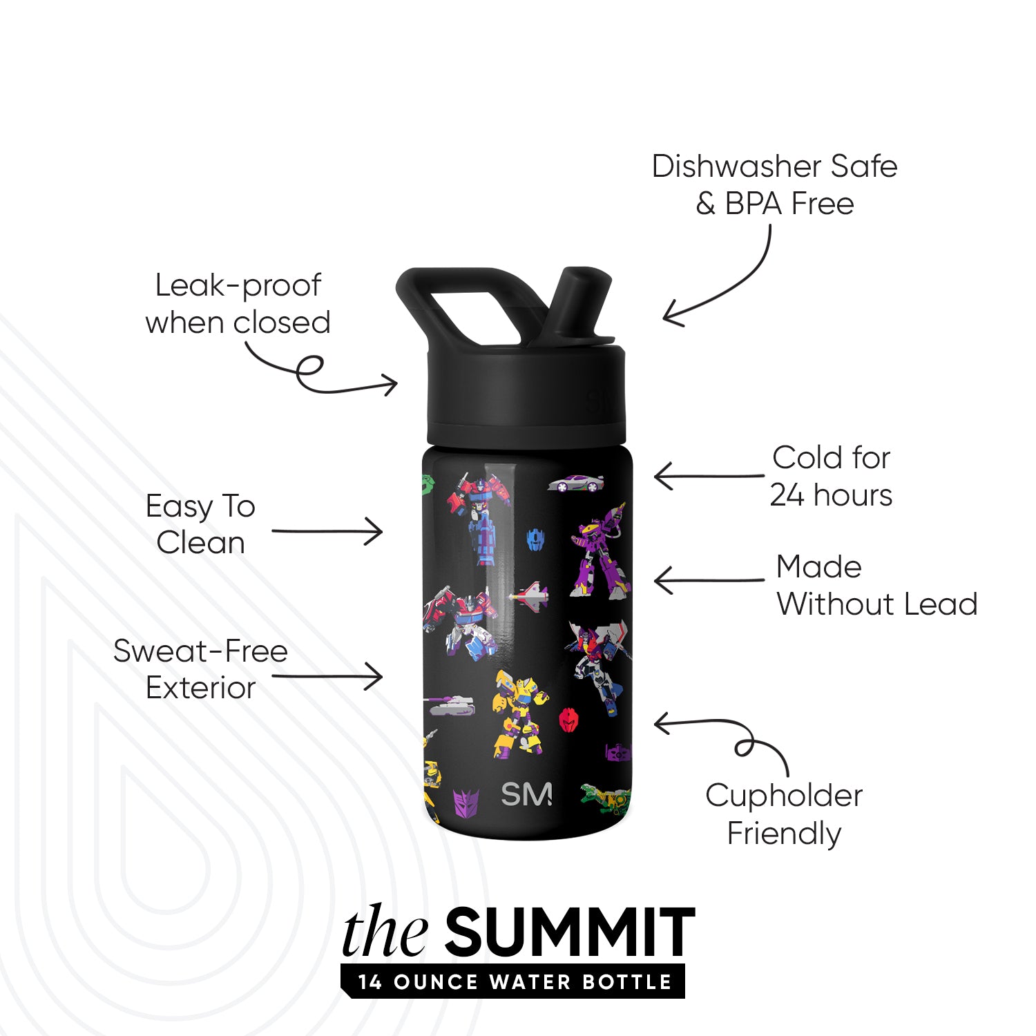 Summit Kids Water Bottle with Straw Lid - BPA Free, Leak Proof, 12oz Insulated Stainless Steel Bottle for School, Sports & Outdoor Activities