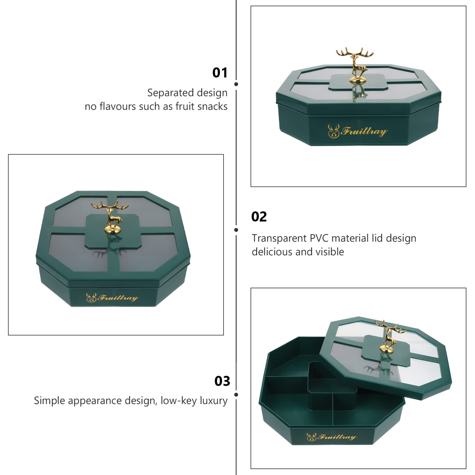 5-Compartment Plastic Serving Tray with Lid - Divided Snack Bowl for Nuts, Candy, Dried Fruits & Food Storage | Perfect for Parties, Picnics & Kitchen Organization (Green)