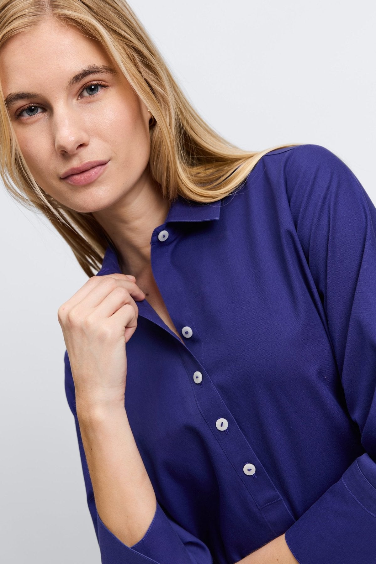 Madison No Iron Pinpoint 3/4 Sleeve Tunic Shirt for Women - Wrinkle-Free Office Wear & Casual Outfits - Perfect for Work, Travel and Everyday Comfort