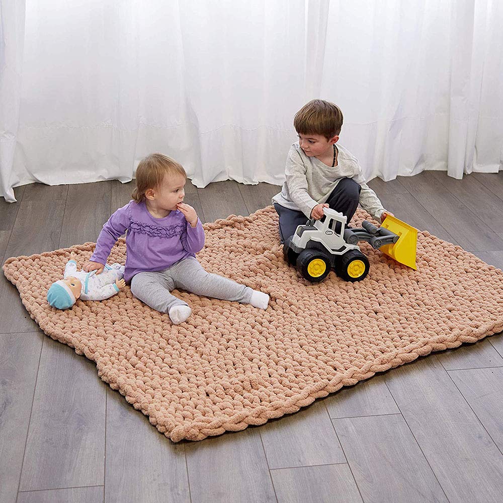 Chunky Knit Throw Blanket - Handmade Bulky Chenille Blanket for Sofa & Couch, Soft Super Large 130x150cm - Cozy Home Decor, Perfect for Living Room, Bedroom & Winter Snuggling