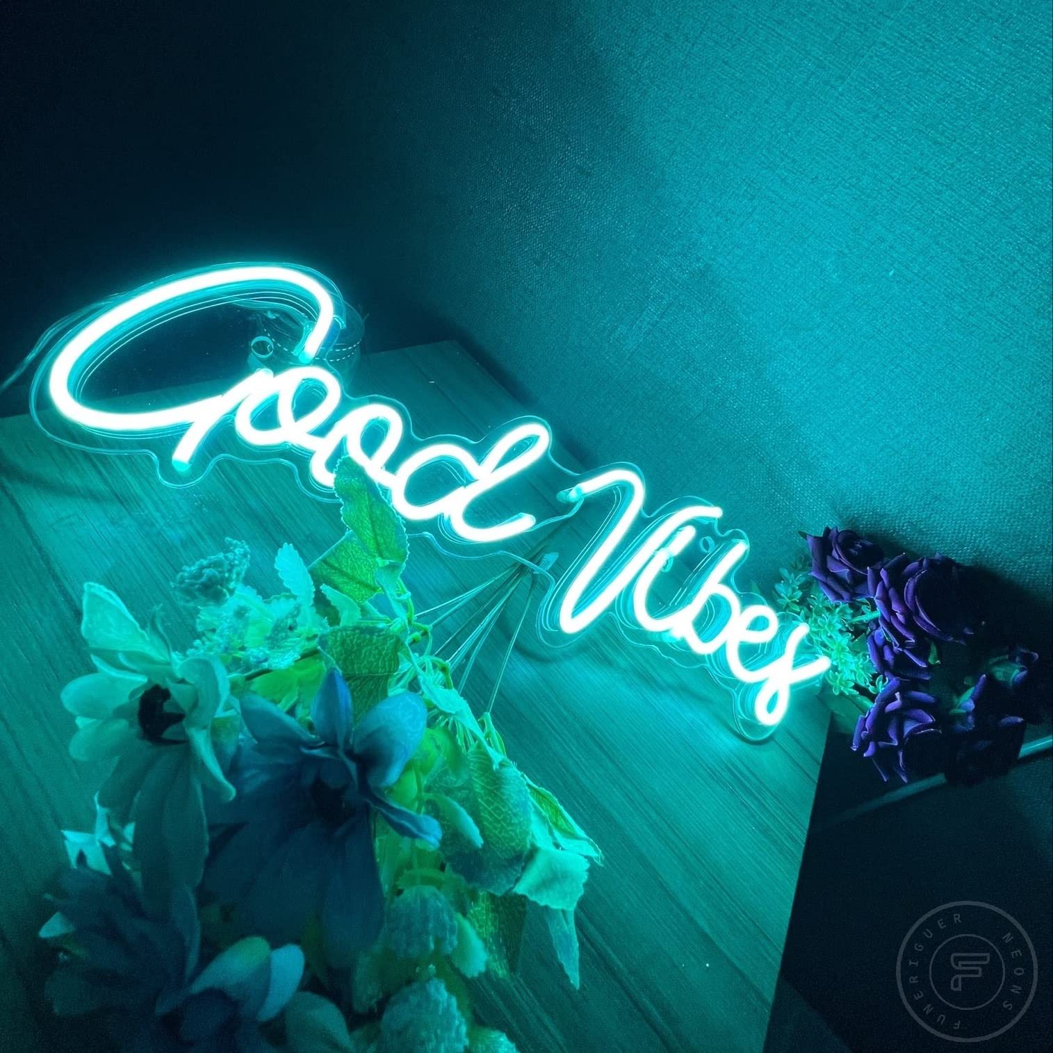 Good Vibes Neon Sign - Dimmable LED Wall Decor for Bedroom, Game Room & Parties | Ice Blue Aesthetic Lighting for Home & Bar Decor | Perfect for Wall Art, Gifts & Special Events