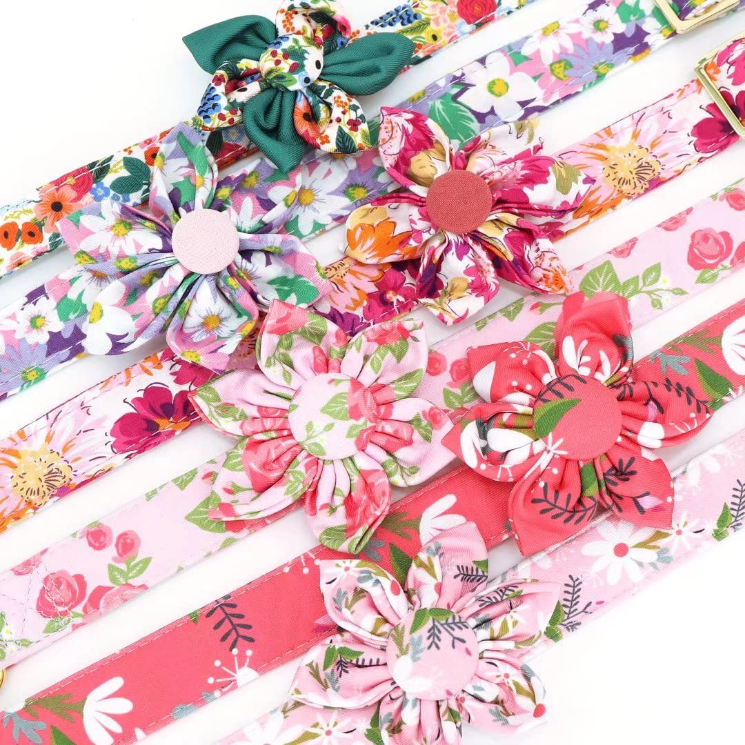 Beirui Cute Floral Dog Collar for Small Medium Large Dogs - Adjustable Pet Collar with Vibrant Flower Pattern, Durable Nylon Material for Walking, Training & Daily Use (Hot Pink, Size S) - Perfect for Outdoor Adventures, Park Visits & Stylish Pet Fashion