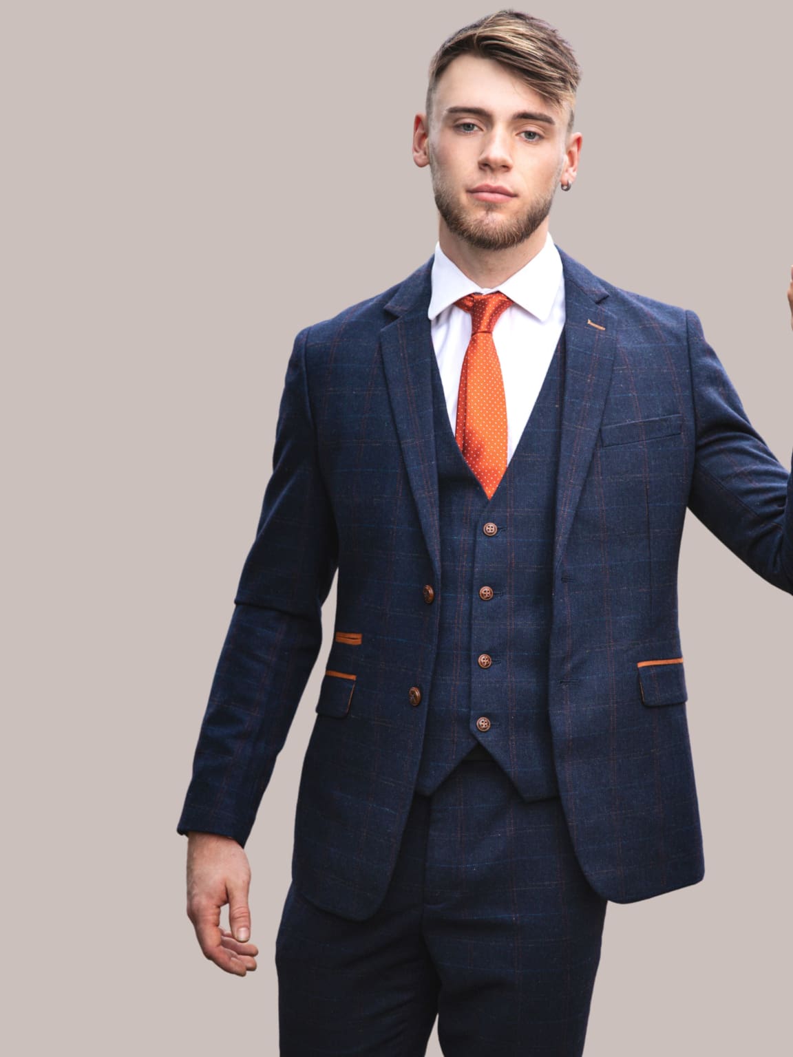 Barucci Bruno Men's Navy Slim Fit Tweed 3 Piece Suit | Formal Business Attire | Wedding, Office & Special Occasion Wear