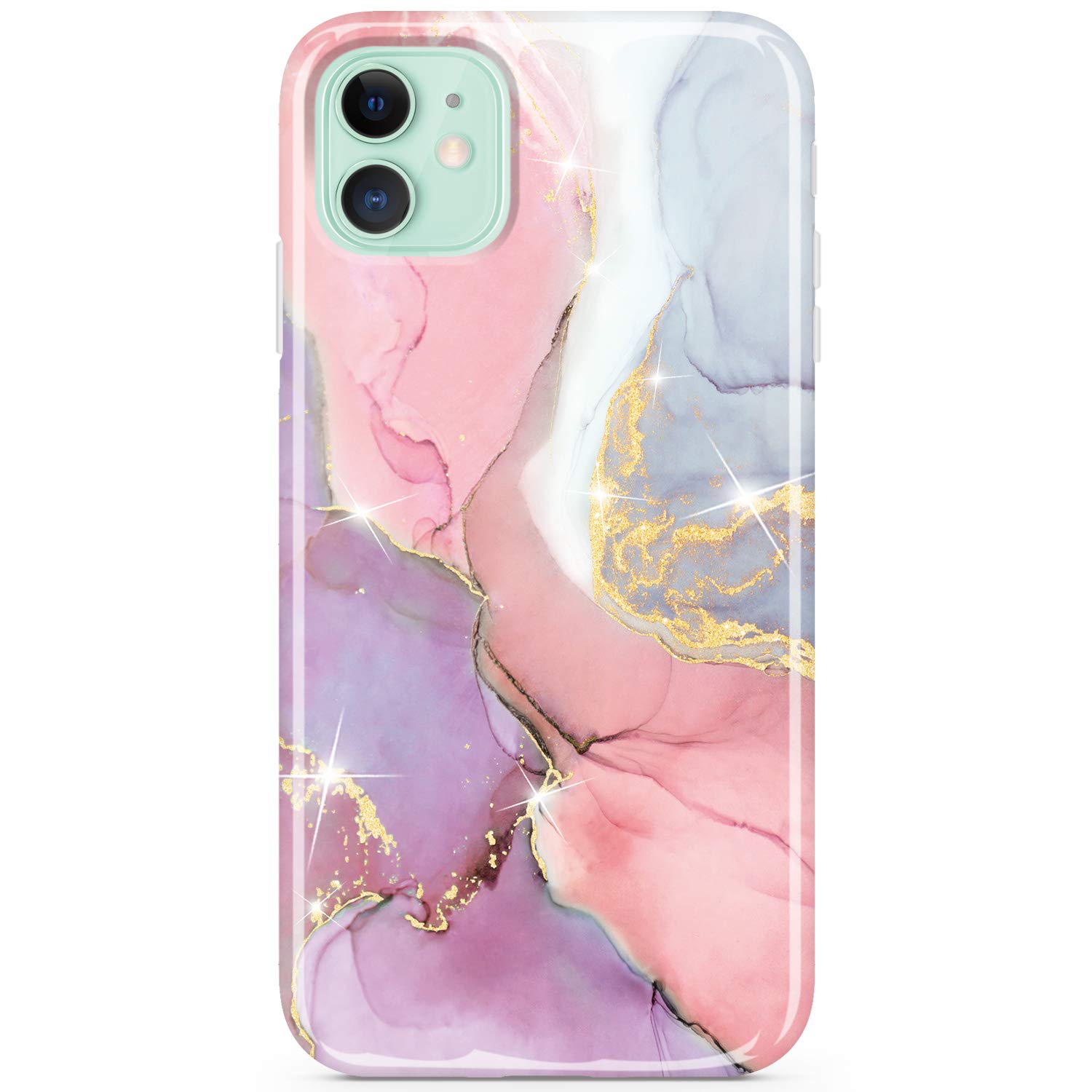 Sparkle Glitter Marble Slim Shockproof TPU Case for iPhone 11 Pro Max 6.5 inch - Gold Pink Purple | Flexible Soft Silicone Cover with Bumper Protection | Perfect for Everyday Use, Parties & Gift Giving