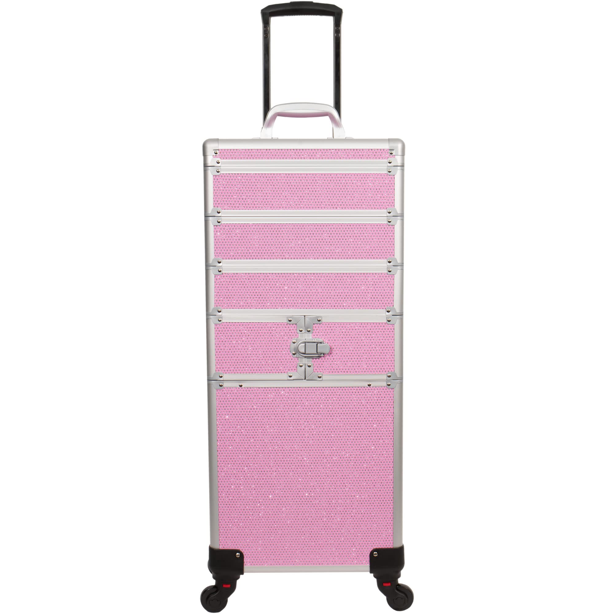 9-in-1 Professional Interchangeable Rolling Makeup Train Case with Organizer Trays & Extra Lid - Perfect for Salon, Travel & Home Cosmetic Storage