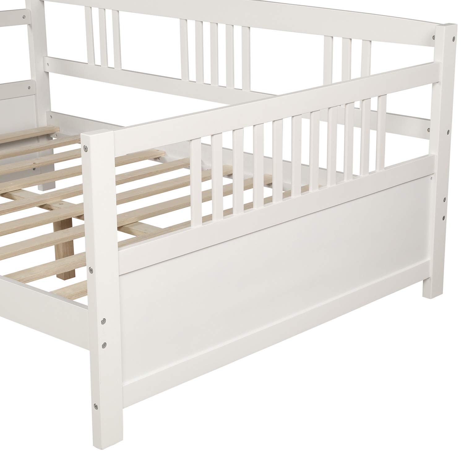 JULYFOX Full Size White Wood Daybed - 500 LB Heavy Duty Modern Platform Bed with Headboard & Footboard, Wood Slats No Box Spring Needed, 10 Inch Storage in Ivory White - Perfect for Home Office, Girls & Women Bedrooms, Guest Rooms and Small Spaces