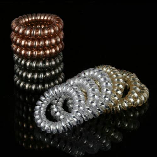 Raaya Spiral Hair Ties - 12 Pack Coil Hair Bands for Women & Girls, Soft Ponytail Holders (Brown/Golden) - Perfect for Workouts, Office & Everyday Styling