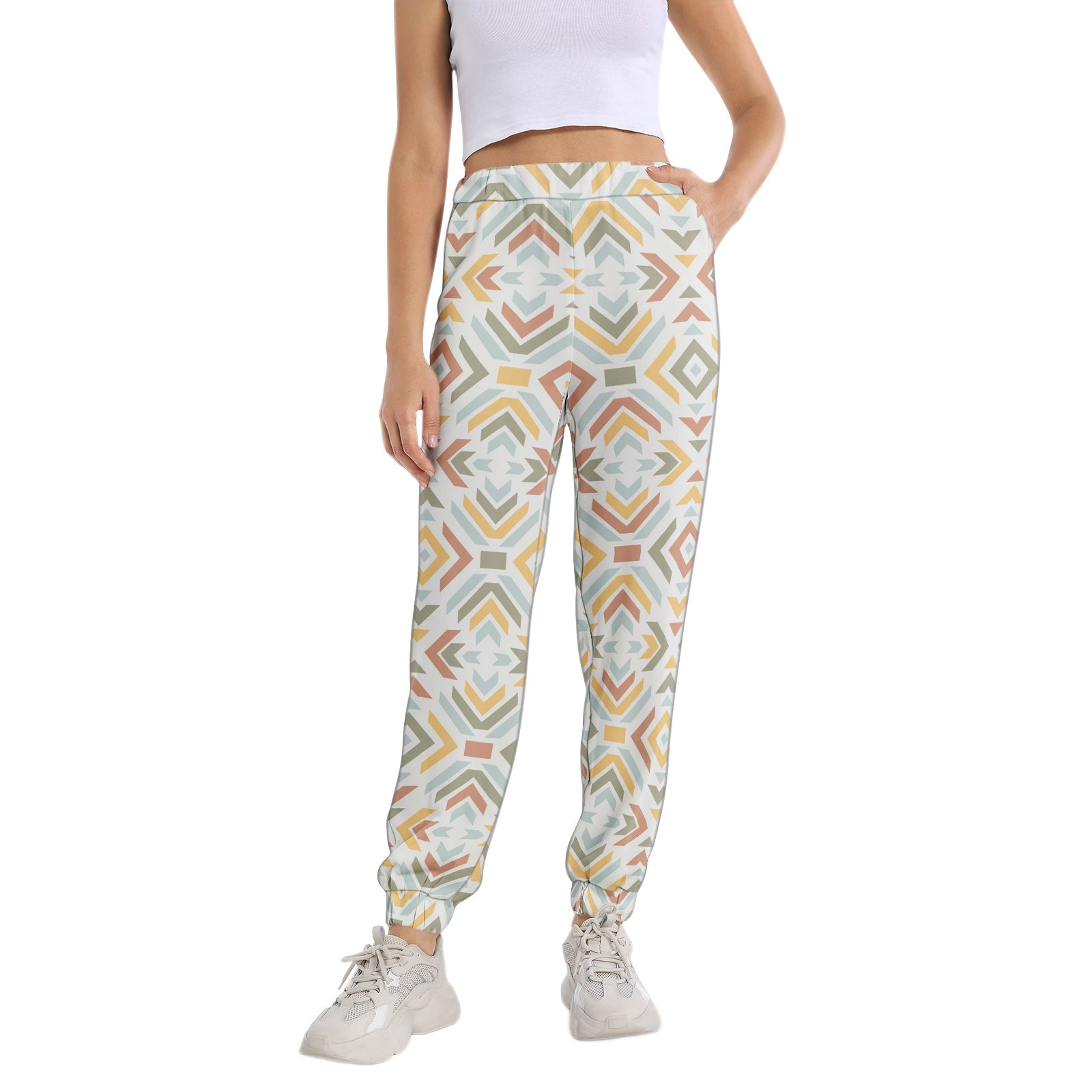 Stylish Geometric Print Elastic Waist Tapered Sweatpants for Women - Comfortable Lounge Pants for Yoga, Running & Casual Wear