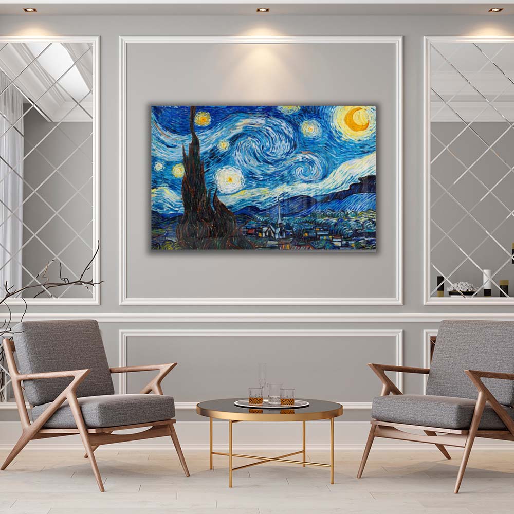 Van Gogh The Starry Night Canvas Wall Art - Handmade Oil Painting Reproduction for Home & Office Decor - Perfect for Living Room, Bedroom, or Gift