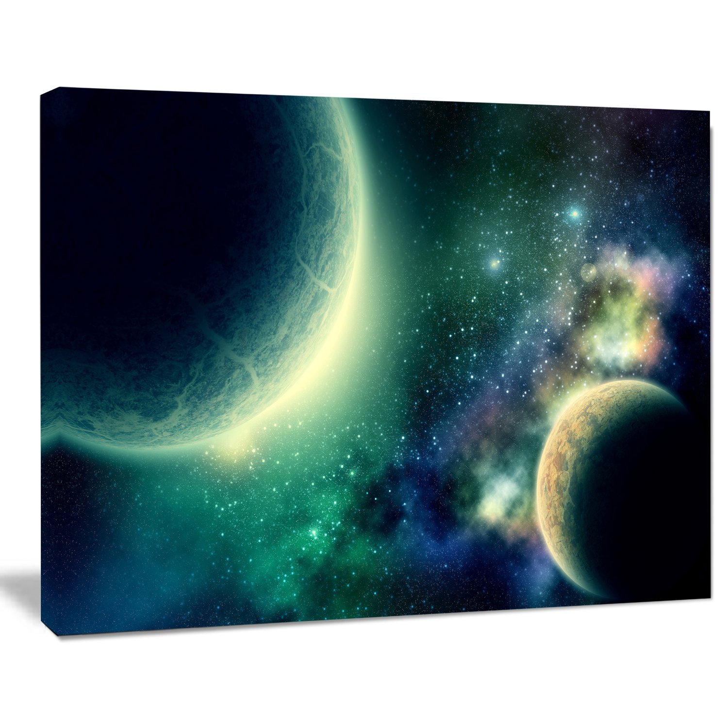 Two Planets Abstract Canvas Art Print - Modern Space Wall Decor for Living Room, Bedroom & Office | Large Framed Galaxy Painting for Home & Office Decor