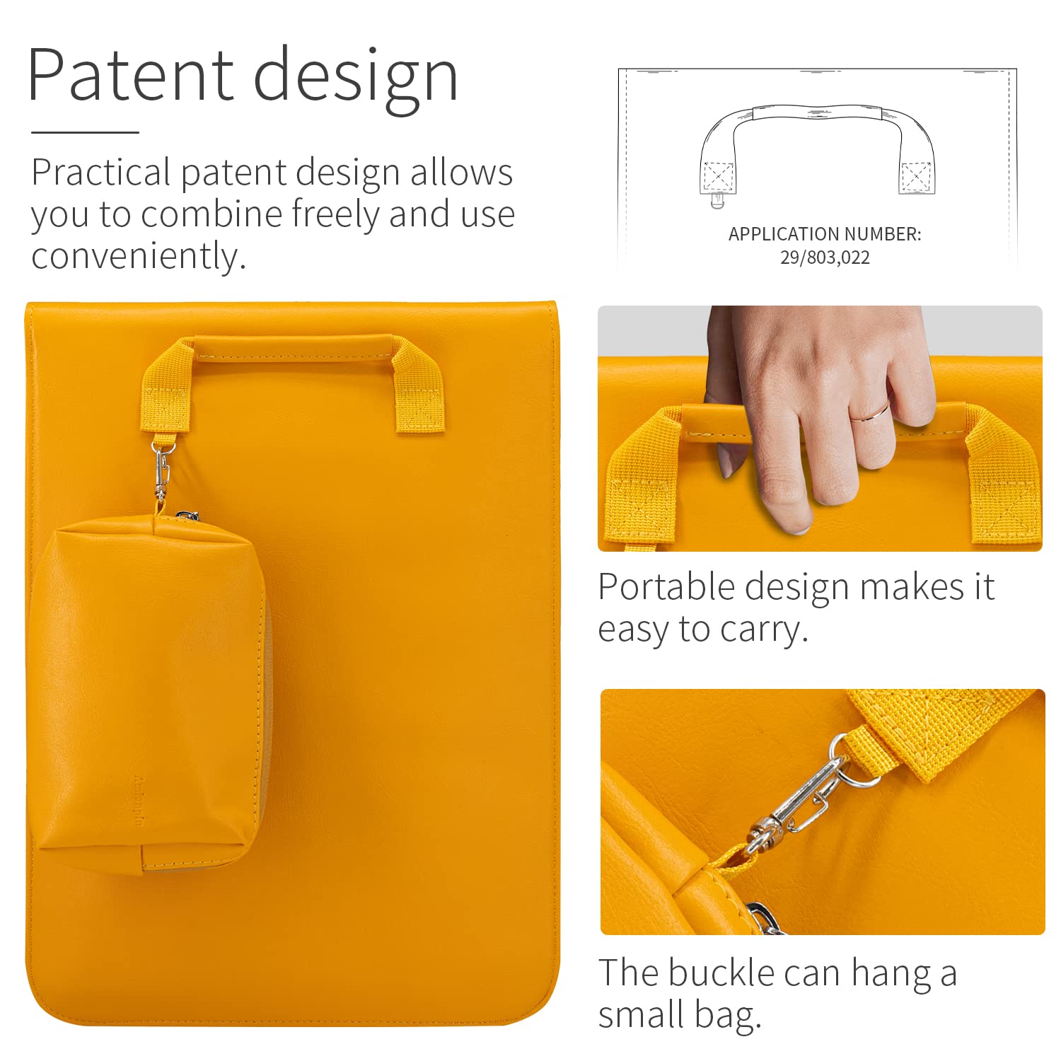 13 Inch Laptop Sleeve Case - Waterproof PU Leather Protective Cover for MacBook Pro/Air, Surface Laptop, Dell XPS 13, MateBook X Pro, HP (13-14 Inch) - Perfect for Office, Travel & School (Yellow)