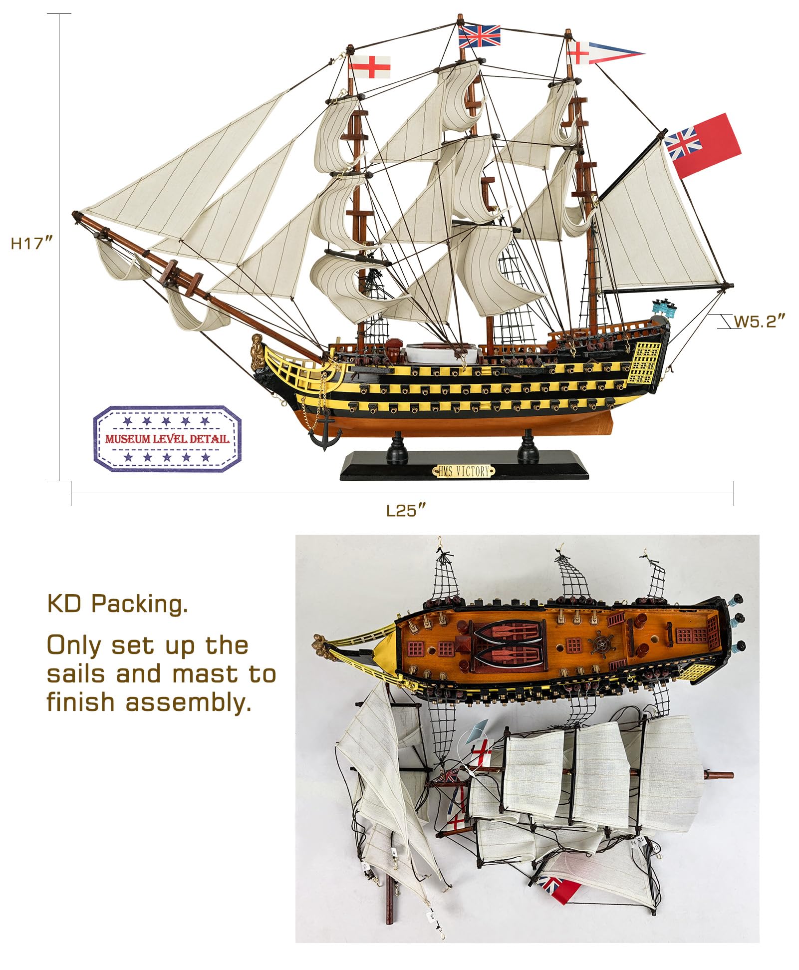 HMS Victory Wooden Ship Model 1/100 Scale - Home & Office Decor
