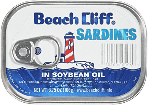 BEACH CLIFF Sardines in Soybean Oil - High Protein, Keto & Gluten Free Canned Fish - Bulk Pack of 12 (3.75oz Cans) - Perfect for Healthy Snacks, Camping Food & Emergency Pantry Storage