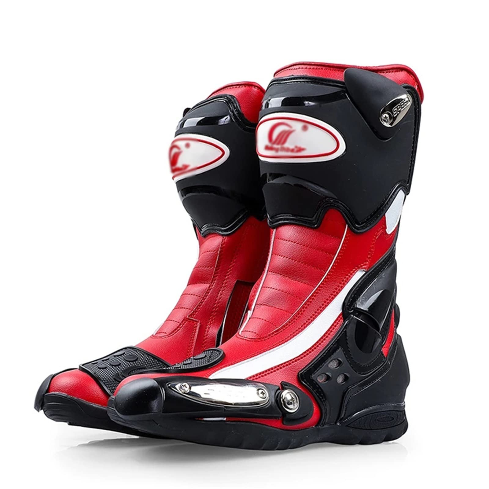 **Men's Motorcycle Boots - Anti-Slip Waterproof Touring Boots with Zipper & Ankle Protection - Red (Size 25.5cm) - Ideal for Riding, Birthday Gifts, Halloween & Thanksgiving**