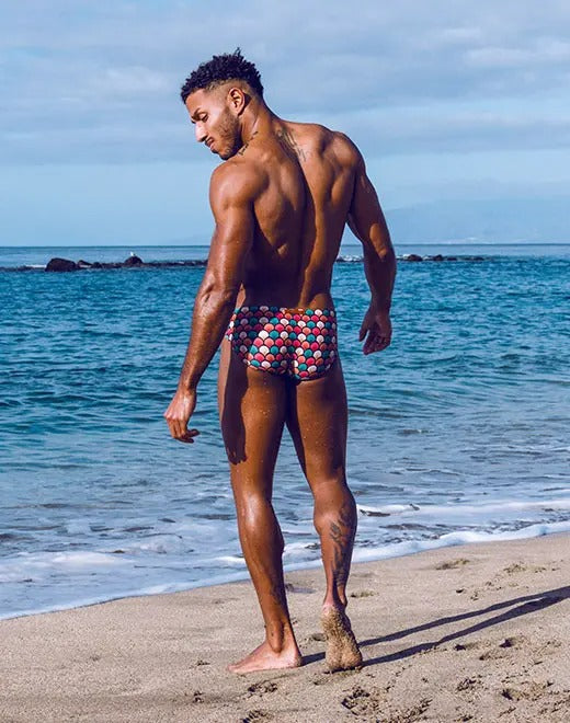 2Eros Retro Red Print Swim Brief V10 - Stylish Men's Swimwear for Beach, Pool & Summer Vacations | Comfortable & Fashionable Swim Trunks for Swimming, Surfing & Water Sports
