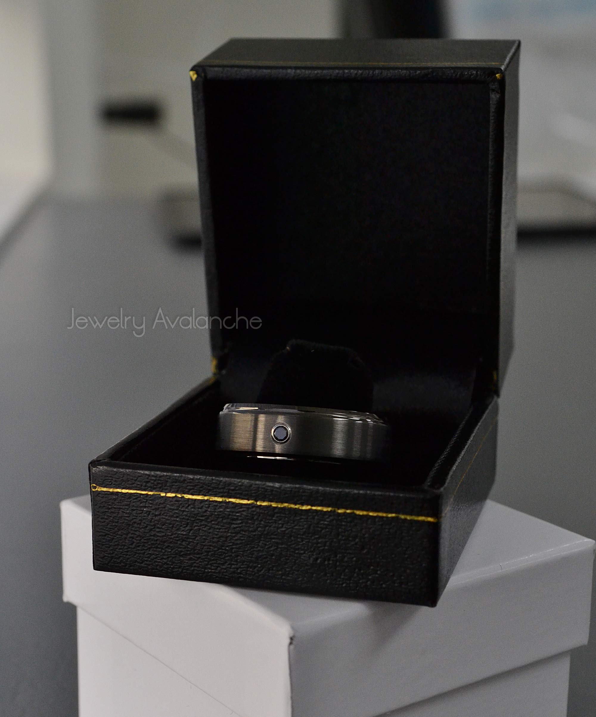 Gunmetal Tungsten Carbide Wedding Band with 0.07ctw Black Diamond - Comfort Fit Men's Anniversary Ring - Durable & Scratch Resistant Jewelry for Weddings, Engagements & Special Occasions