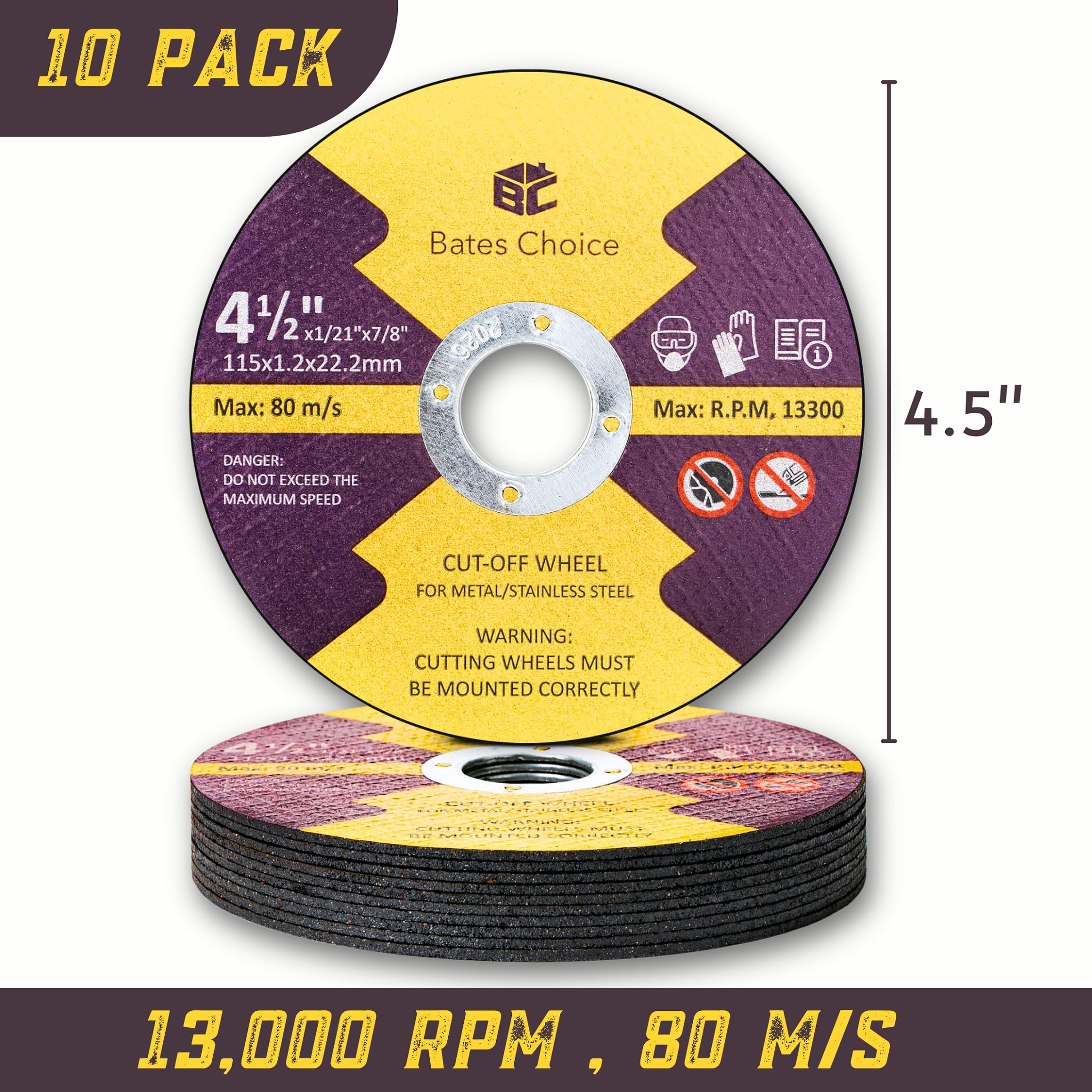 Bates 4-1/2 Inch Cut Off Wheels 10 Pack - 4-1/2