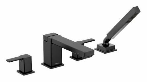 Moen TS914BL Matte Black 90 Degree 4-Hole Roman Tub Faucet with Hand Shower Trim - Perfect for Bathroom Renovation and Luxury Spa Experience