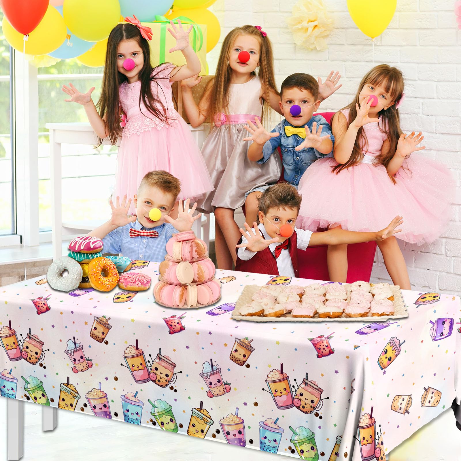 3pcs Waterproof Bubble Tea Tablecloths - Boba Tea Party Decorations, Birthday Table Covers for Kawaii Themed Events & Asian Dessert Celebrations