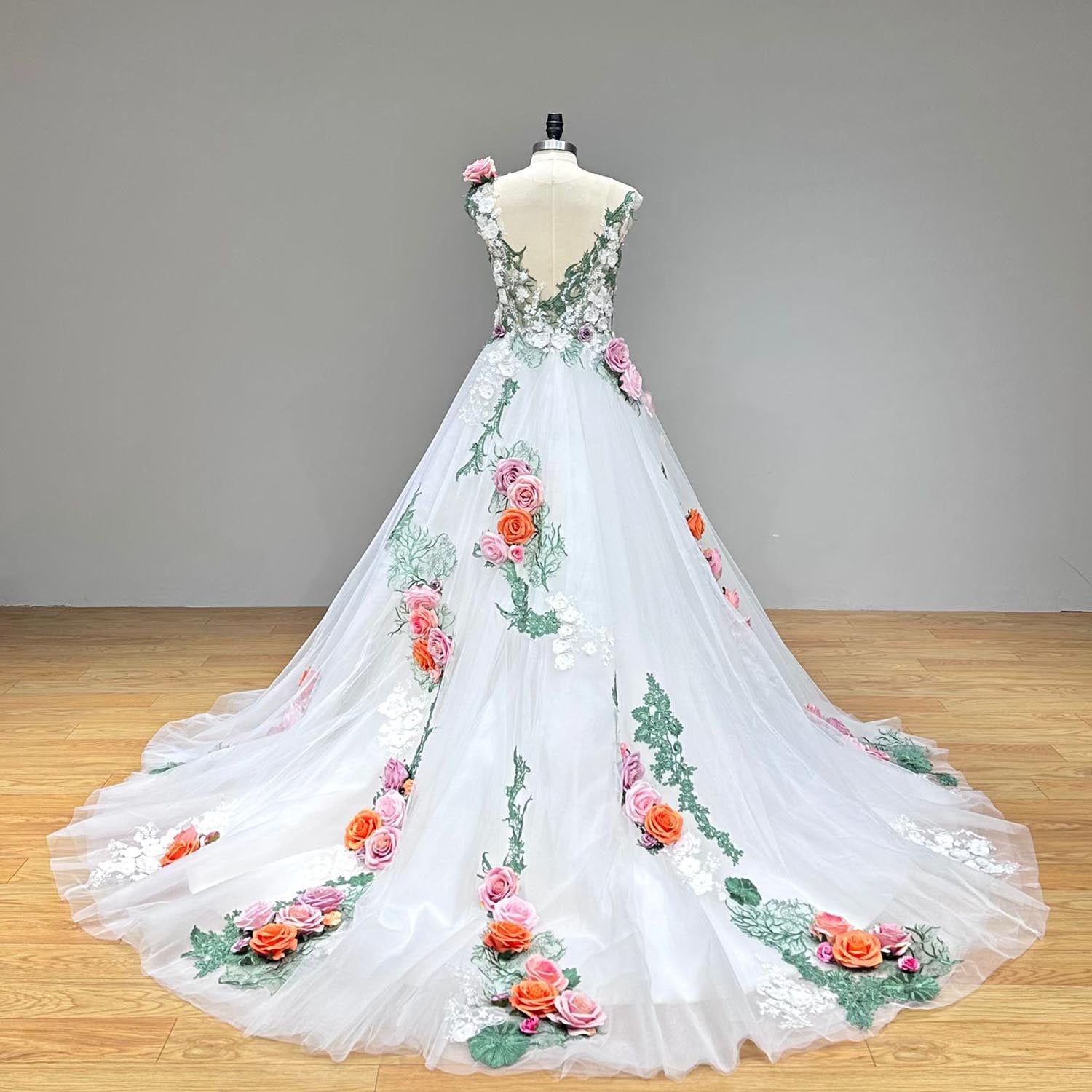 Elegant 3D Floral Off-Shoulder Tulle Ball Gown Wedding Dress - Perfect for Bridal Ceremony, Prom & Formal Events