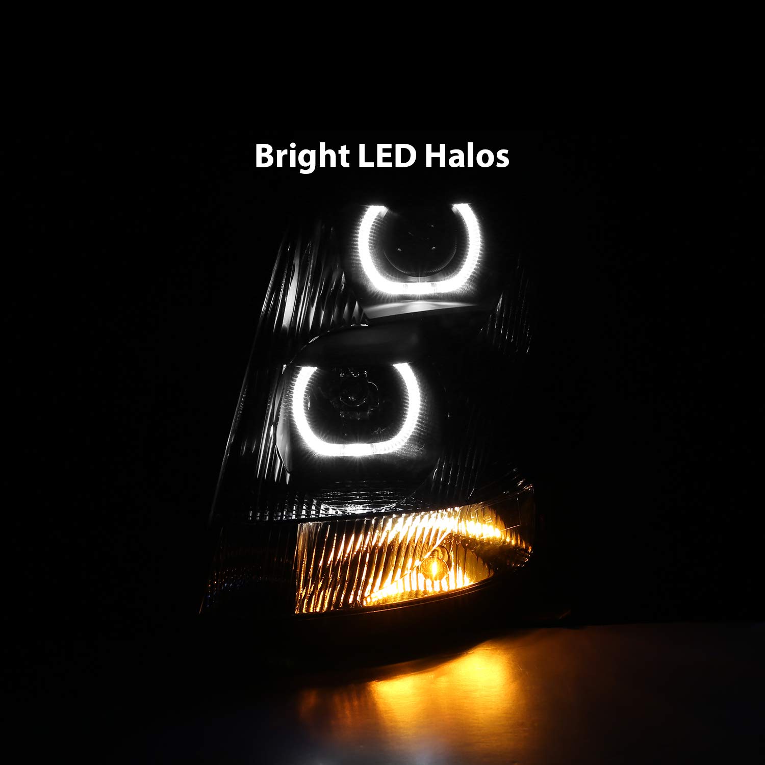 AmeriLite Black Dual LED Halo Projector Headlights for 2004-2017 Volvo VN/VNL Heavy Truck - High Visibility Replacement Lights for Night Driving & Foggy Conditions