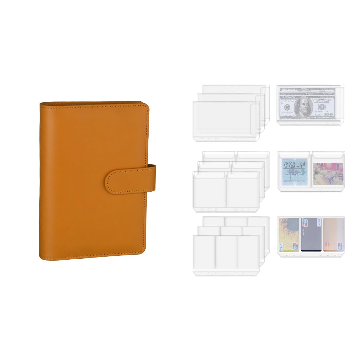 Antner A6 PU Leather Notebook Binder Set - Dark Yellow | 12-Piece Bundle with 6-Hole Binder Pockets (3 Styles) for School, Office & Planner Organization
