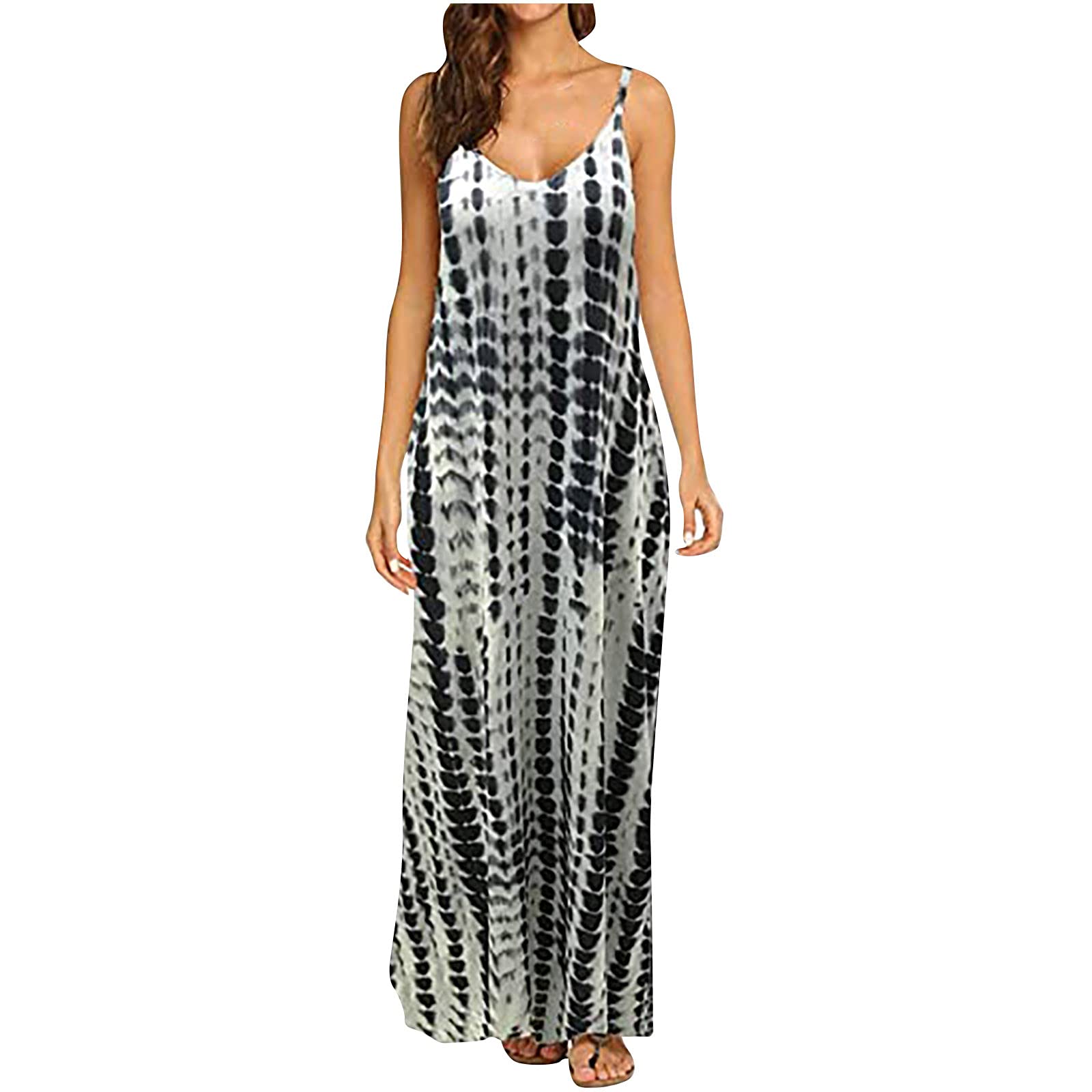 Women's Floral Printed Bohemian Maxi Dress - Casual Summer Spaghetti Strap Sundress with Pockets | Perfect for Beach Vacations, Music Festivals & Summer Outings