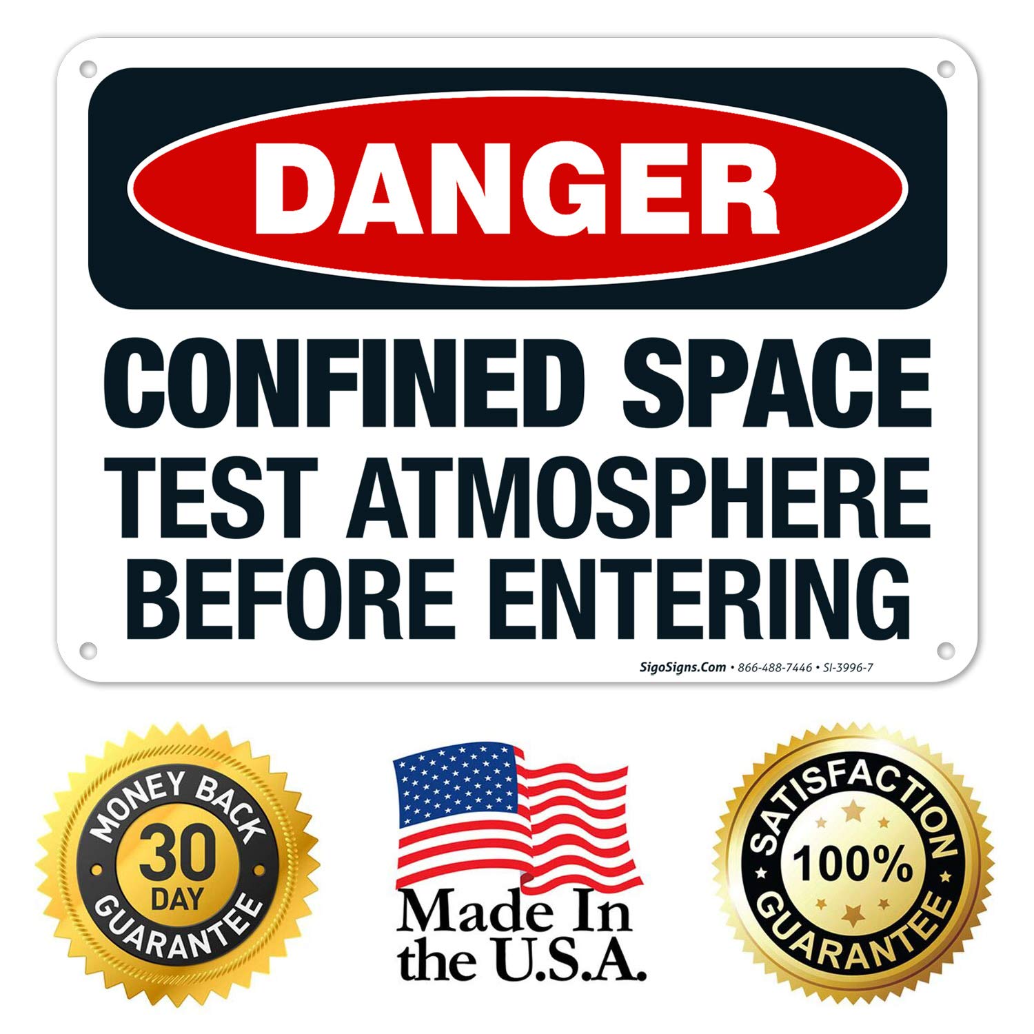 Danger Confined Space Test Atmosphere Before Entering Sign - OSHA Compliant 10x7 Inch Rust-Free Aluminum Safety Sign - Fade Resistant for Indoor/Outdoor Use - Made in USA - Perfect for Construction Sites, Warehouses & Industrial Facilities