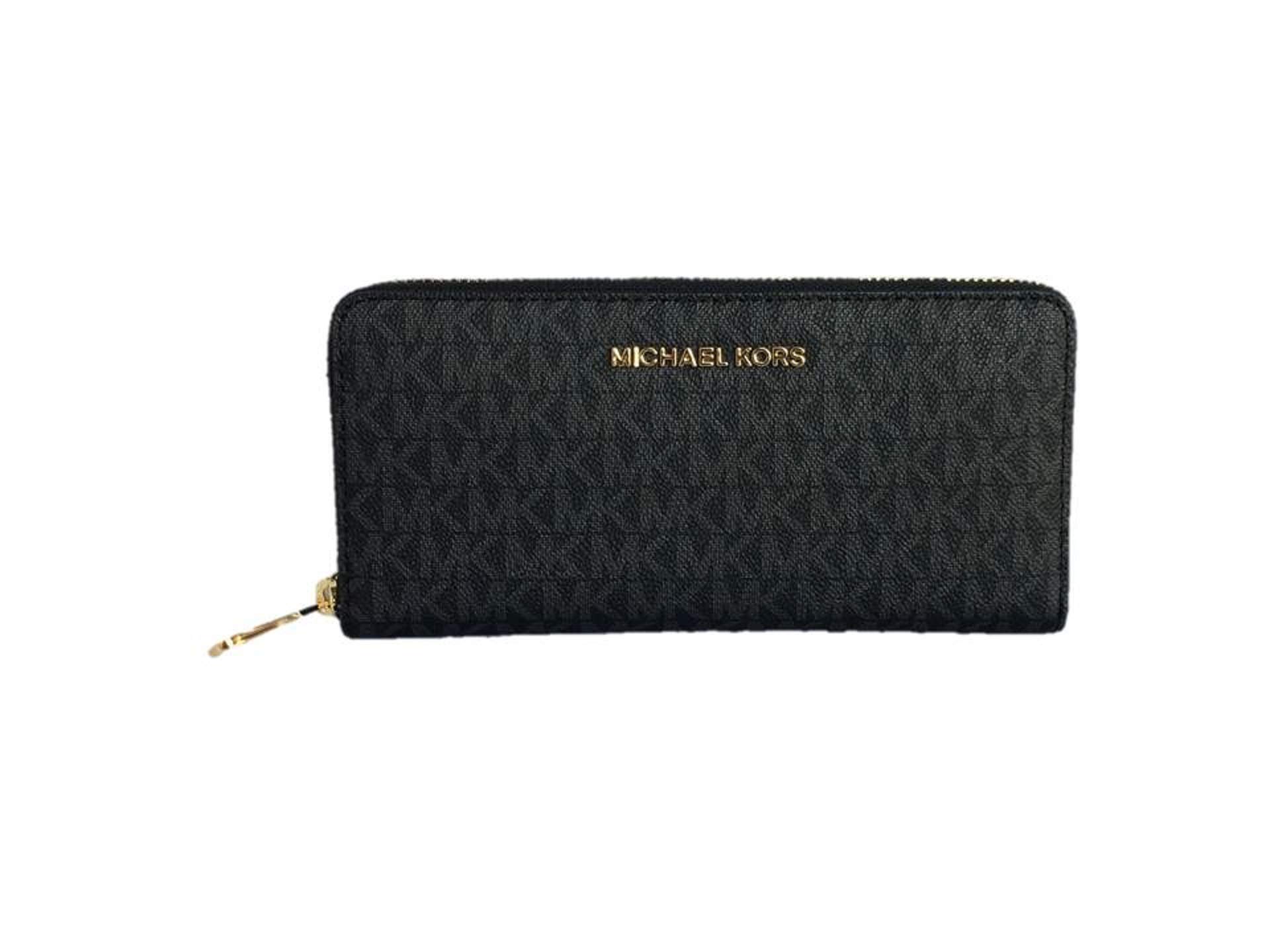 Michael Kors Large Zip Around Continental Wallet for Women - Genuine Leather RFID Blocking Wristlet Clutch with Gift Box (Black) | Perfect for Travel, Shopping & Everyday Use